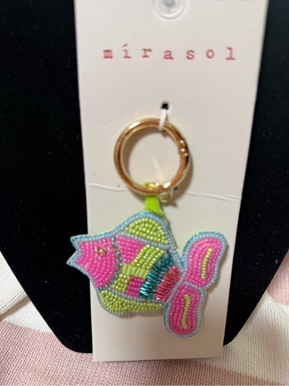 mirasol Beaded Fish Keychain - Pink & Lime